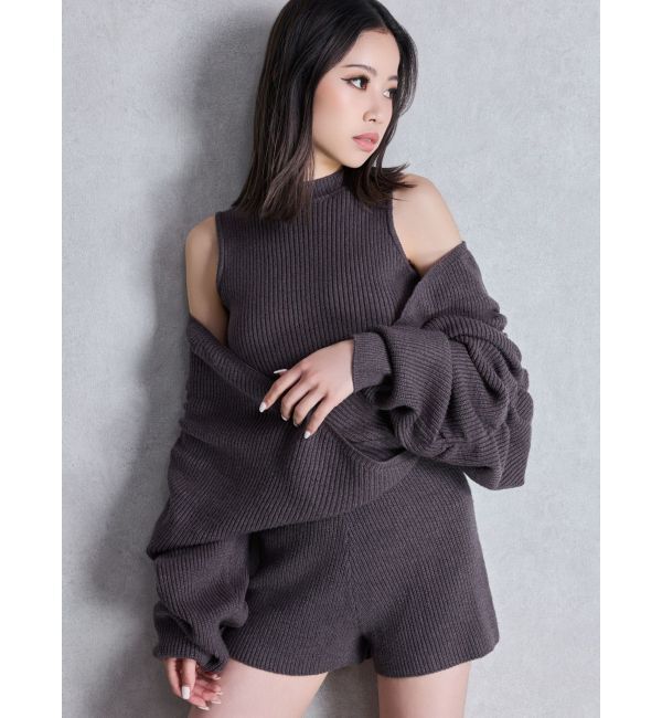GYDA「アームギャザーレイヤードニットロンパース」|オールインワン|