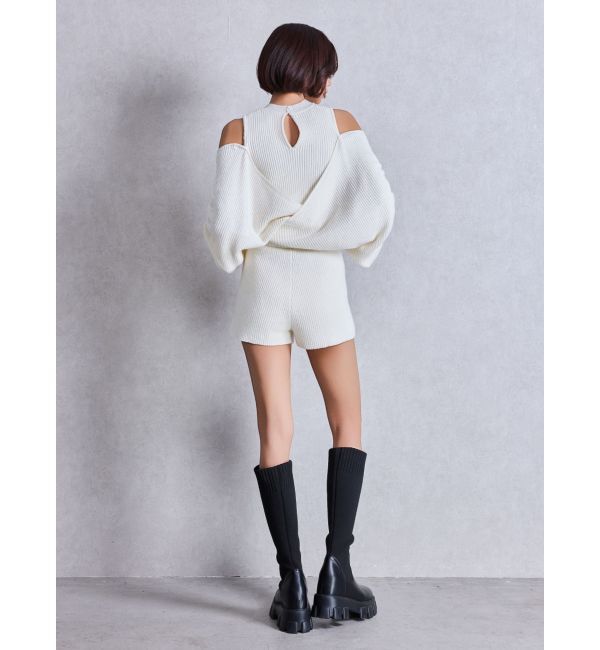 GYDA「アームギャザーレイヤードニットロンパース」|オールインワン|