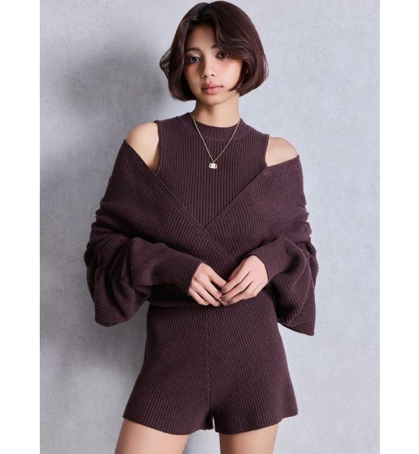 GYDA「アームギャザーレイヤードニットロンパース」|オールインワン|