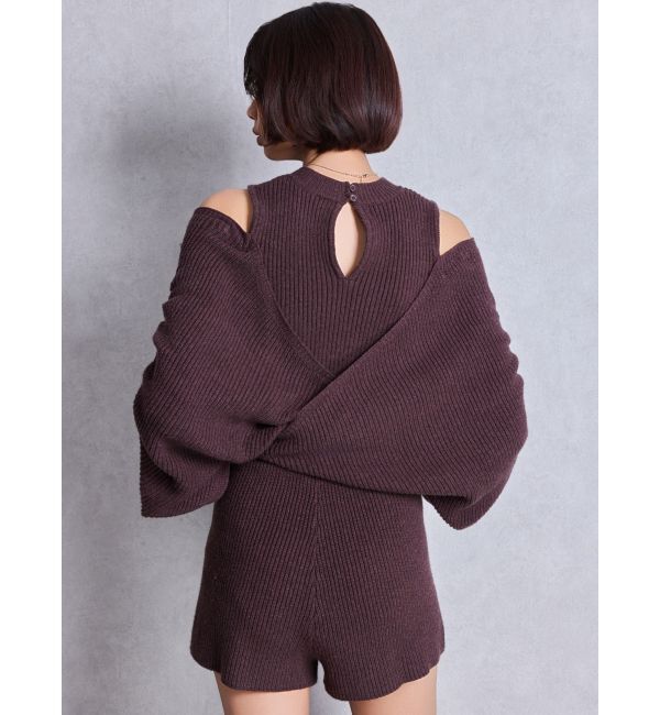 GYDA「アームギャザーレイヤードニットロンパース」|オールインワン|