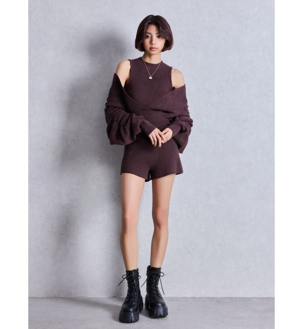 GYDA「アームギャザーレイヤードニットロンパース」|オールインワン|