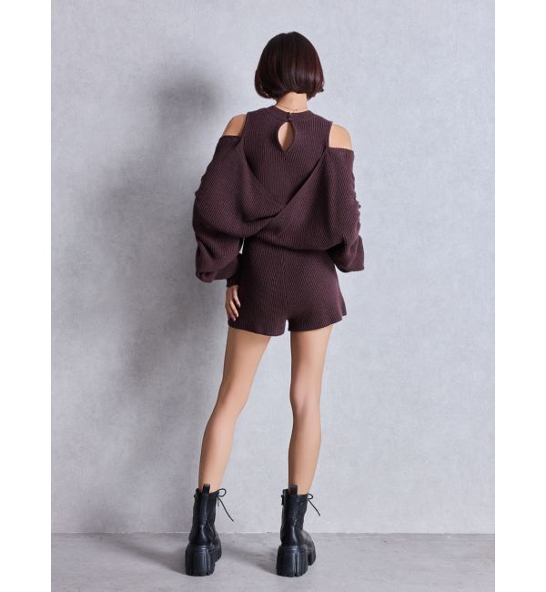 GYDA「アームギャザーレイヤードニットロンパース」|オールインワン|