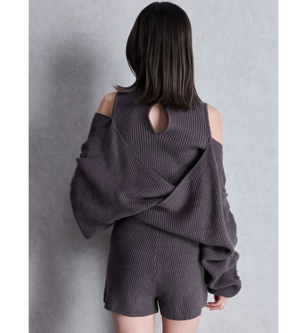 GYDA「アームギャザーレイヤードニットロンパース」|オールインワン|