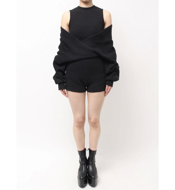 GYDA「アームギャザーレイヤードニットロンパース」|オールインワン|