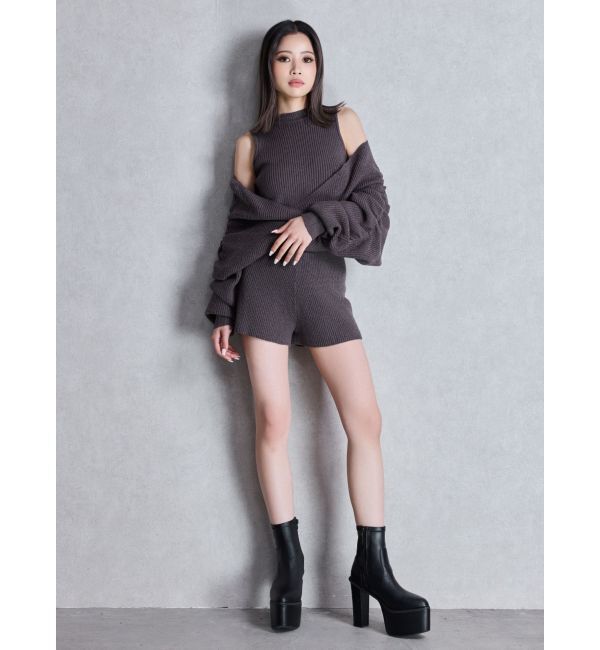 GYDA「アームギャザーレイヤードニットロンパース」|オールインワン|