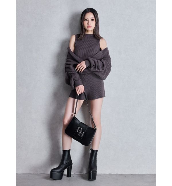 GYDA「アームギャザーレイヤードニットロンパース」|オールインワン|