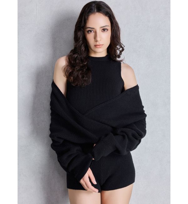 GYDA「アームギャザーレイヤードニットロンパース」|オールインワン|