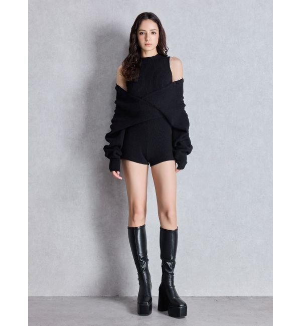 GYDA「アームギャザーレイヤードニットロンパース」|オールインワン|