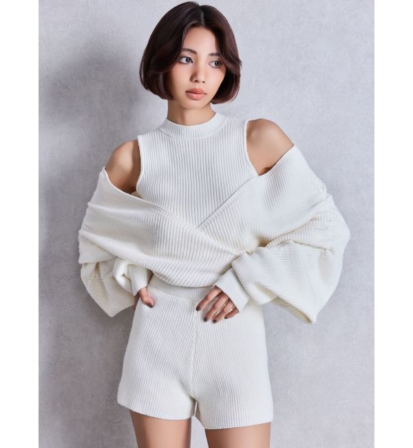 GYDA「アームギャザーレイヤードニットロンパース」|オールインワン|