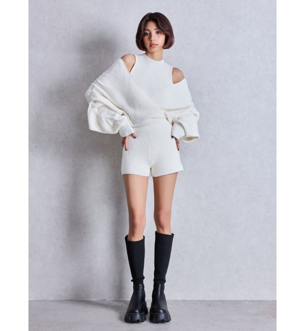 GYDA「アームギャザーレイヤードニットロンパース」|オールインワン|