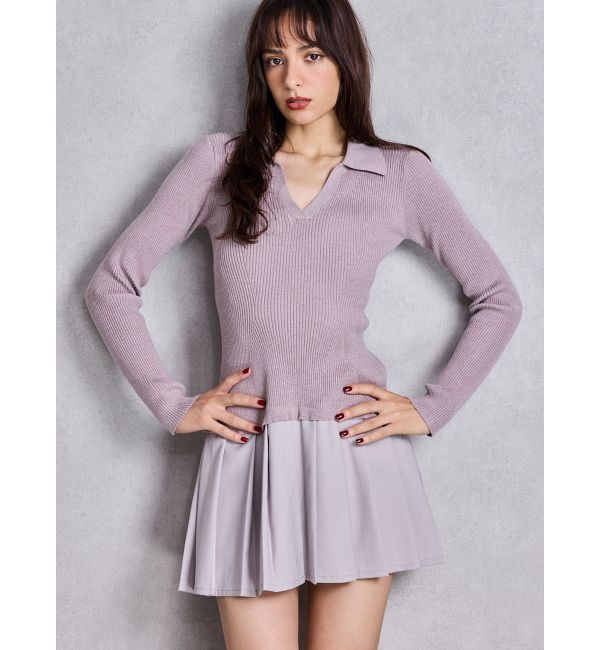 GYDA「Mix material プリーツスカートニットワンピース」|ワンピース|