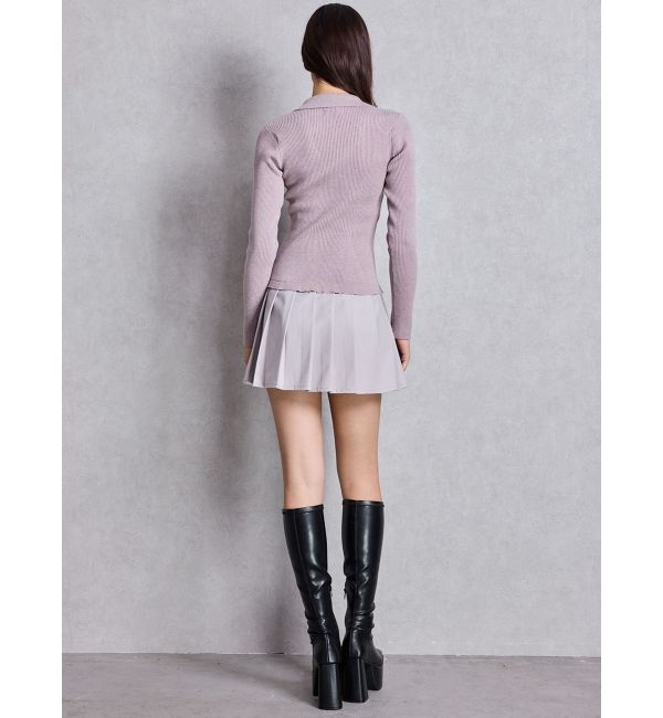 GYDA「Mix material プリーツスカートニットワンピース」|ワンピース|