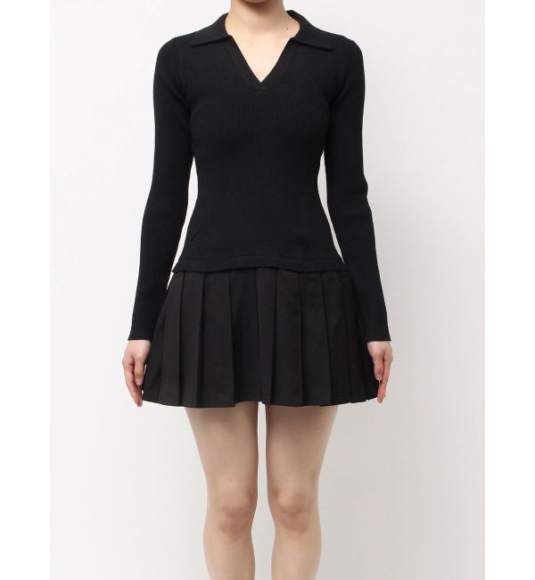GYDA「Mix material プリーツスカートニットワンピース」|ワンピース|