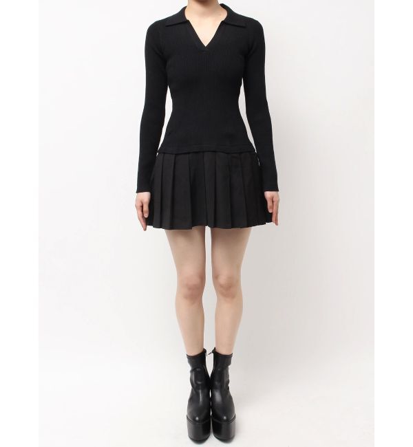 GYDA「Mix material プリーツスカートニットワンピース」|ワンピース|