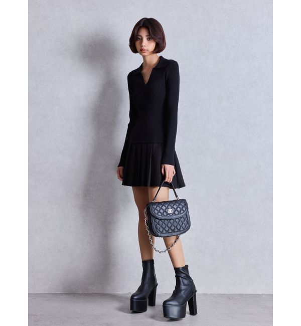 GYDA「Mix material プリーツスカートニットワンピース」|ワンピース|