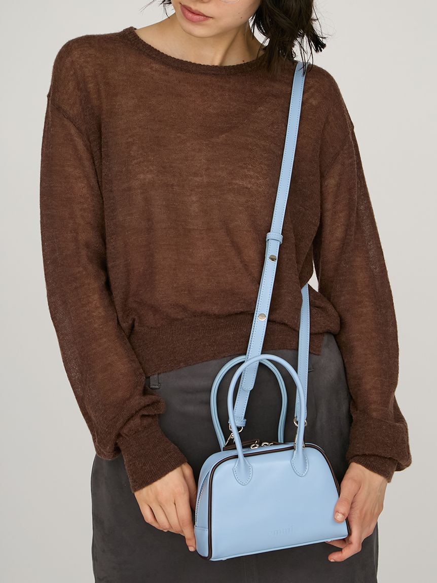 emmi atelier「フェイクレザーパイピングミニボストンバッグ」|ボストンバッグ|BLU