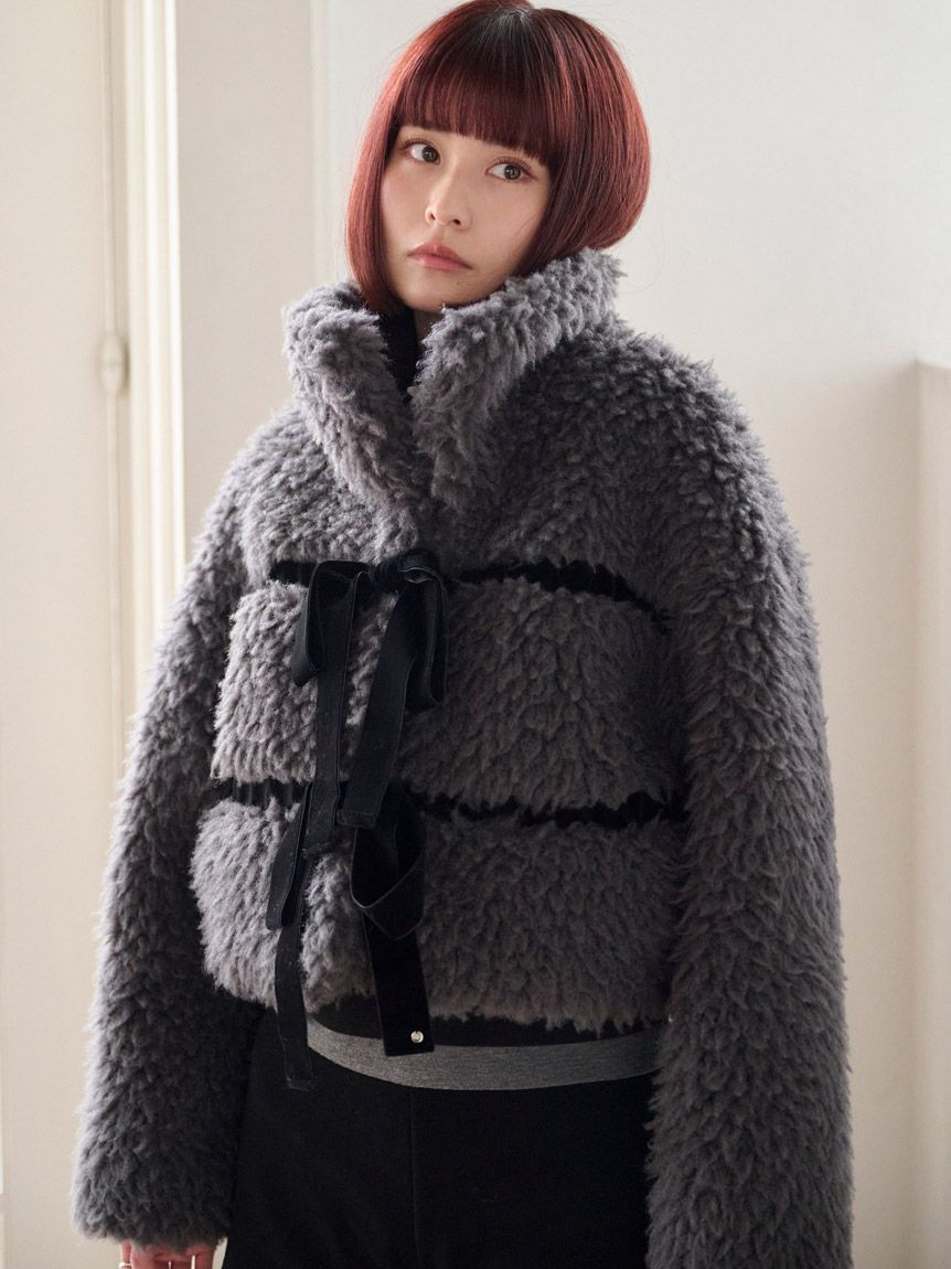 SNIDEL「Sustainableリボンボアショートコート」|その他|