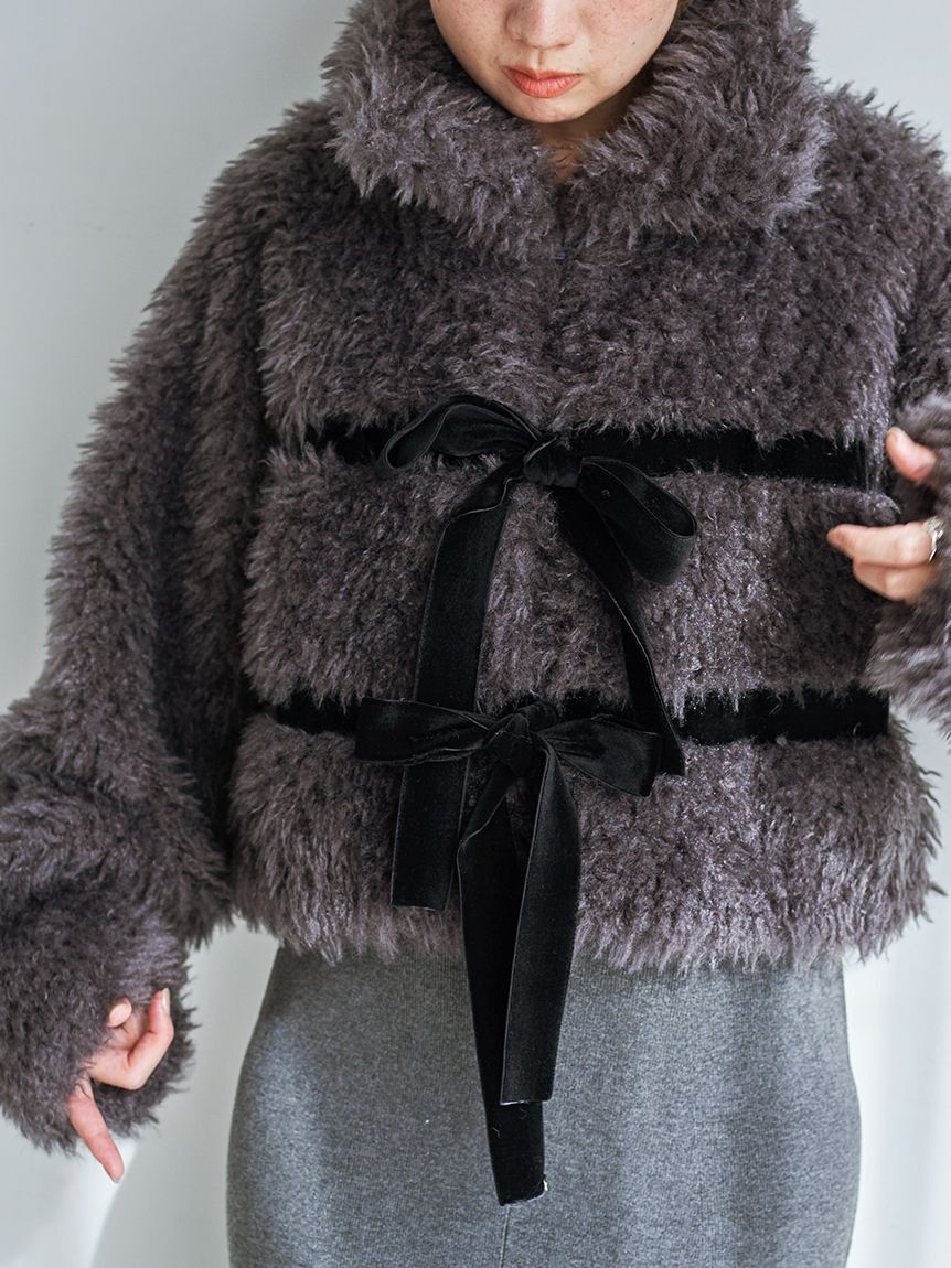 SNIDEL「Sustainableリボンボアショートコート」|その他|