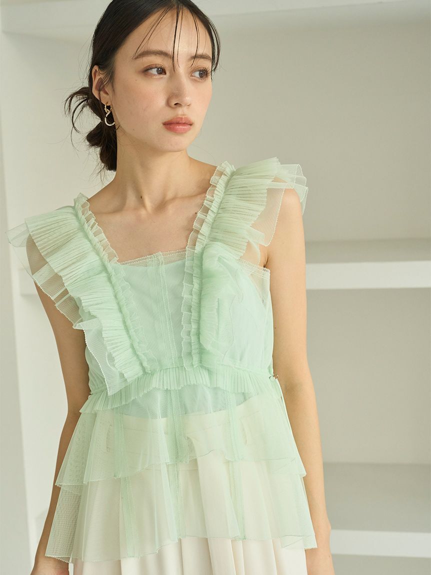 SNIDEL「Sustainableチュールペプラムブラウス」|シャツ・ブラウス|