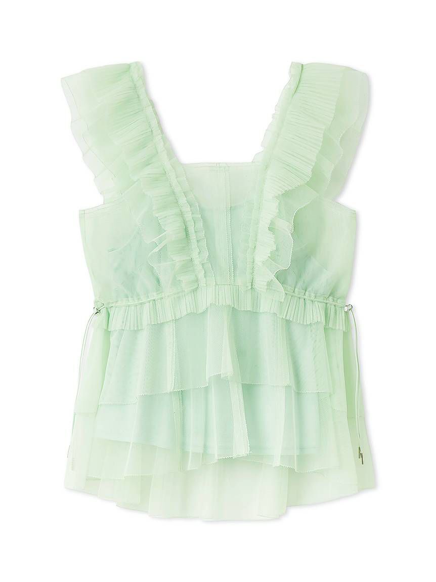 SNIDEL「Sustainableチュールペプラムブラウス」|シャツ・ブラウス|