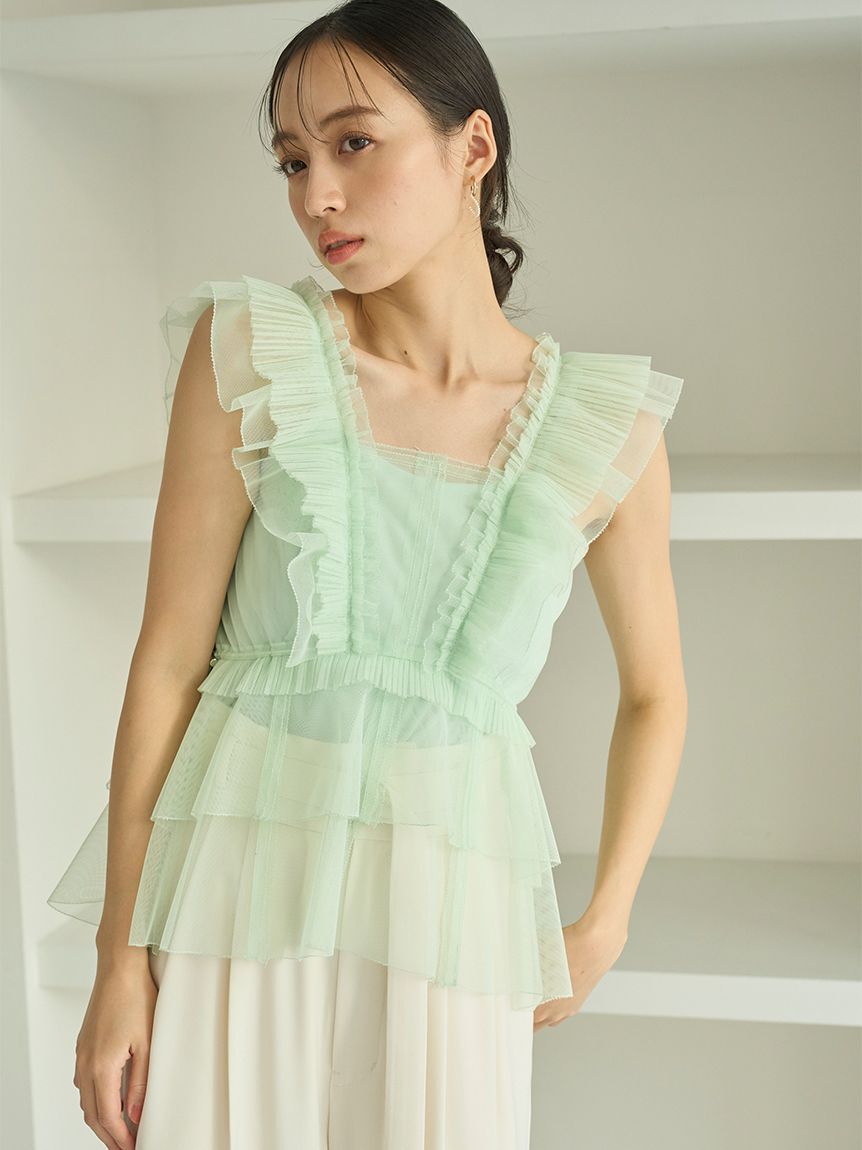 SNIDEL「Sustainableチュールペプラムブラウス」|シャツ・ブラウス|