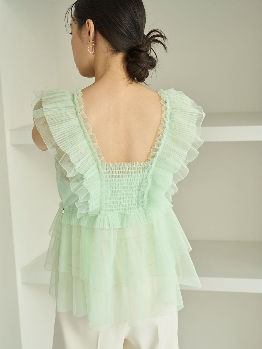 SNIDEL「Sustainableチュールペプラムブラウス」|シャツ・ブラウス|