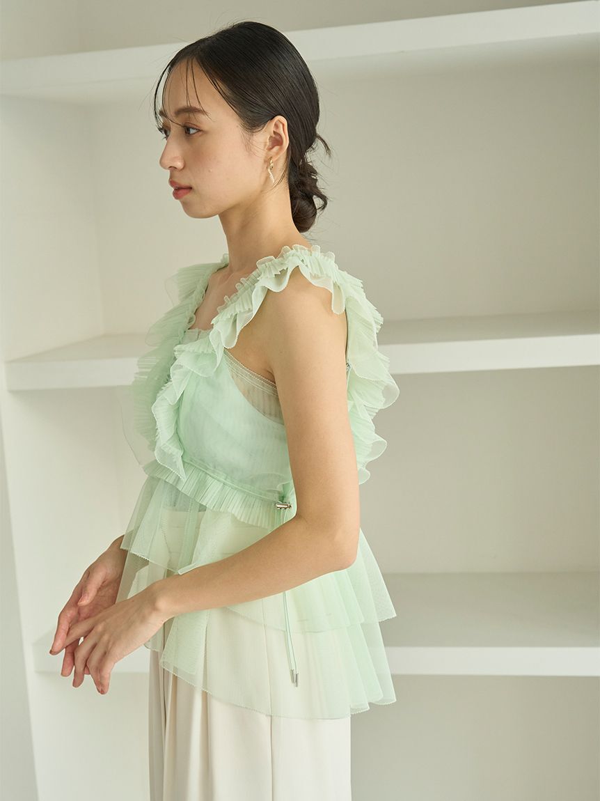 SNIDEL「Sustainableチュールペプラムブラウス」|シャツ・ブラウス|