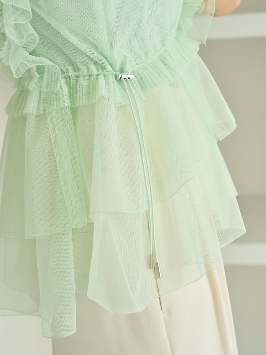 SNIDEL「Sustainableチュールペプラムブラウス」|シャツ・ブラウス|