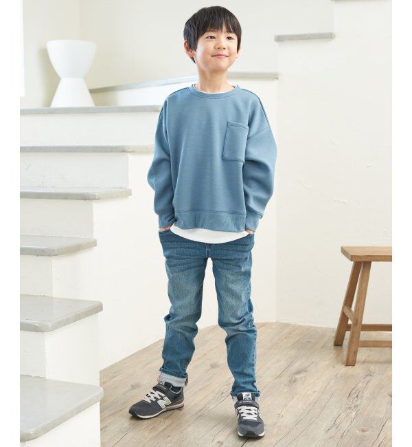 ikka kids「【洗濯機で洗える／親子おそろい】GOKU楽ダンボールレイヤープルオーバー（120~160cm）」|Tシャツ・カットソー|