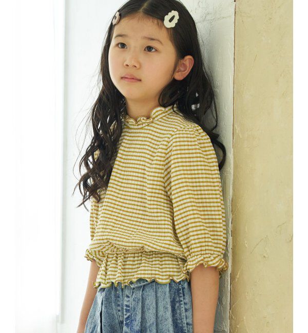 ikka kids「ブラウスライクチェック7分袖プルオーバー（120~160cm）」|Tシャツ・カットソー|