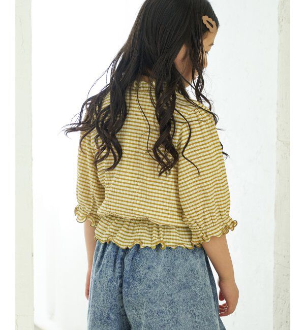 ikka kids「ブラウスライクチェック7分袖プルオーバー（120~160cm）」|Tシャツ・カットソー|