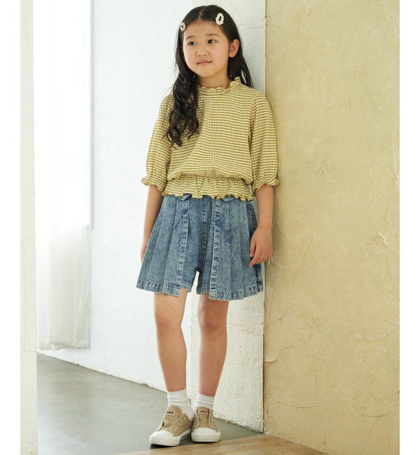 ikka kids「ブラウスライクチェック7分袖プルオーバー（120~160cm）」|Tシャツ・カットソー|