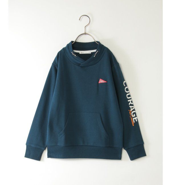 ikka kids「ロープ襟ポケ付き袖ロゴトレーナー（120~160cm）」|Tシャツ・カットソー|ダークグリーン