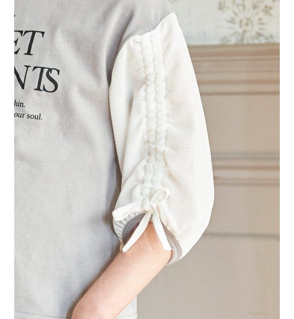 ikka kids「袖布帛シャーリング7分Tシャツ（120~160cm）」|Tシャツ・カットソー|