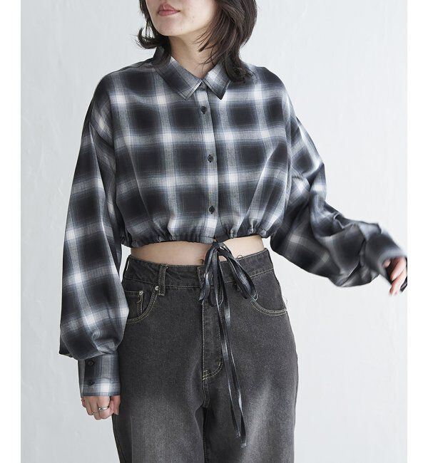 VENCE share style「裾ドロストショートシャツ」|シャツ・ブラウス|ブラック