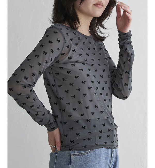 VENCE share style「シアーリボンフロッキープルオーバー」|Tシャツ・カットソー|グレー