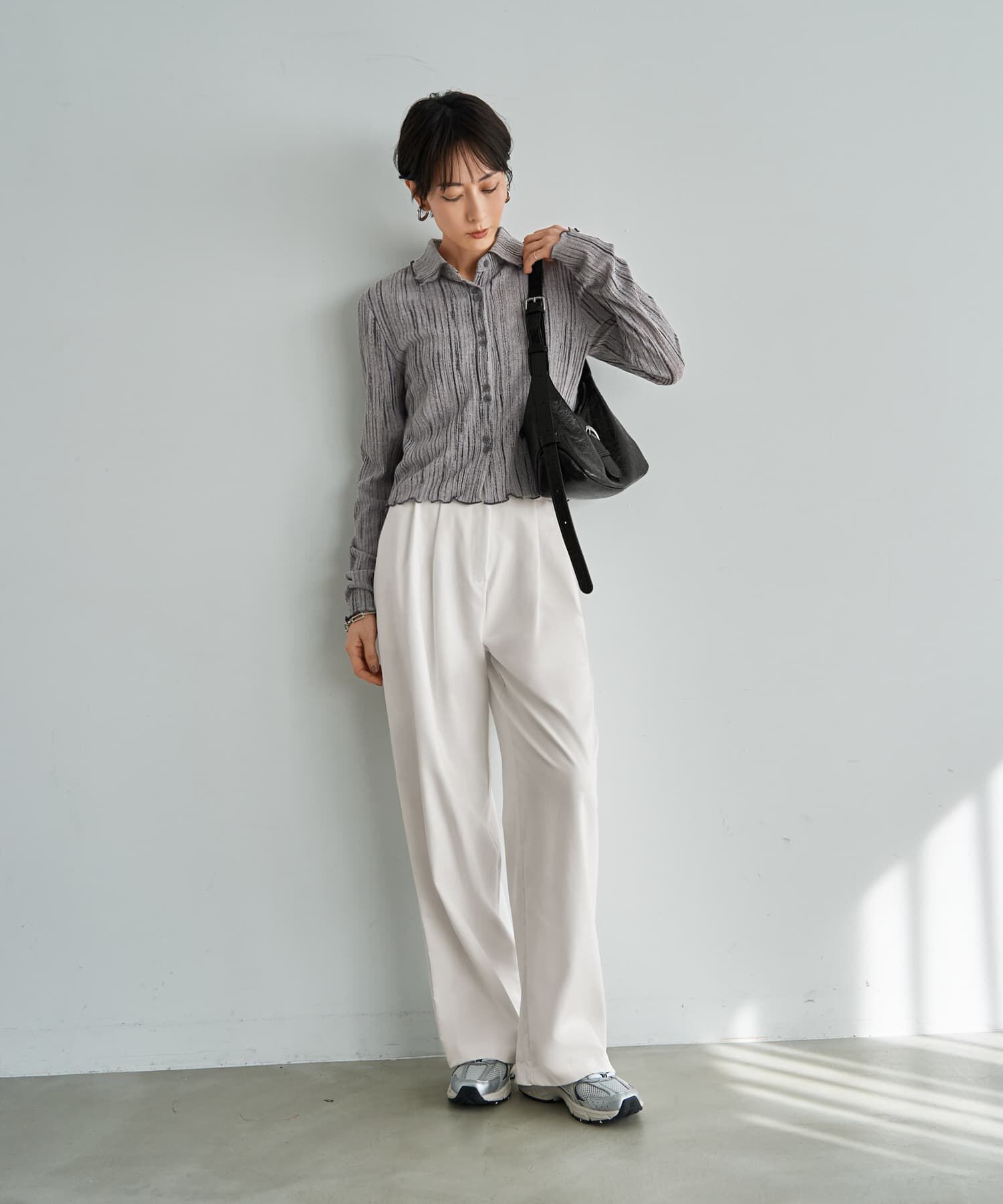 STYLE DELI「かすれ柄編みWボタン襟付きトップス」|ニット・セーター|