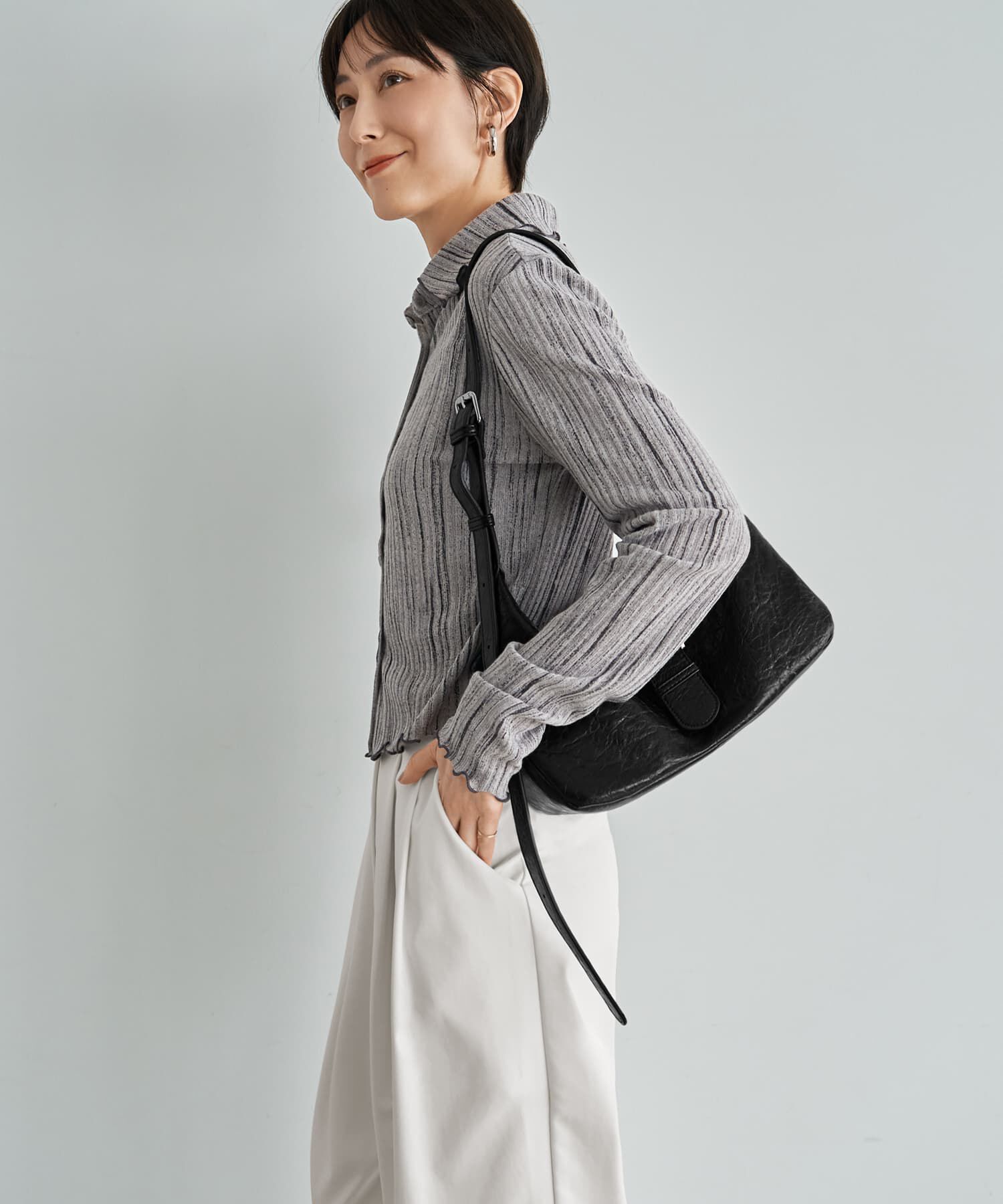 STYLE DELI「かすれ柄編みWボタン襟付きトップス」|ニット・セーター|