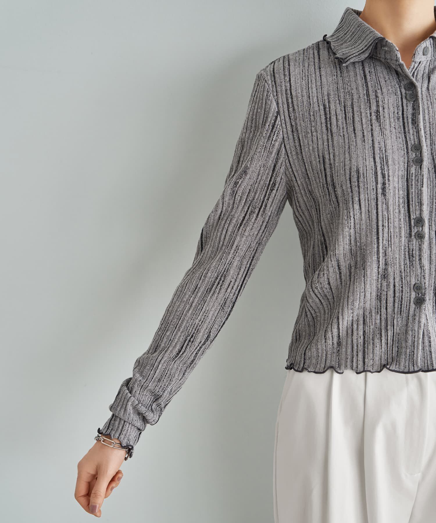 STYLE DELI「かすれ柄編みWボタン襟付きトップス」|ニット・セーター|