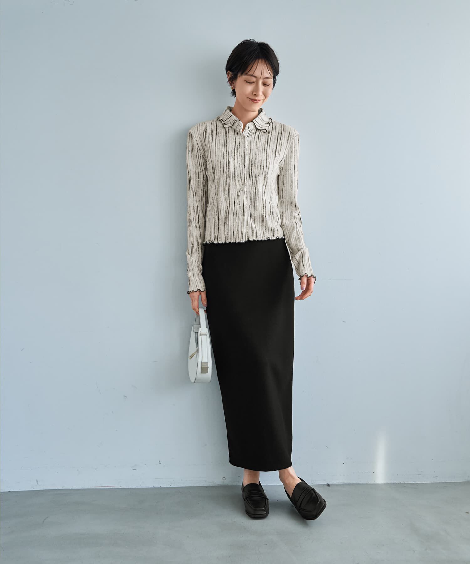 STYLE DELI「かすれ柄編みWボタン襟付きトップス」|ニット・セーター|