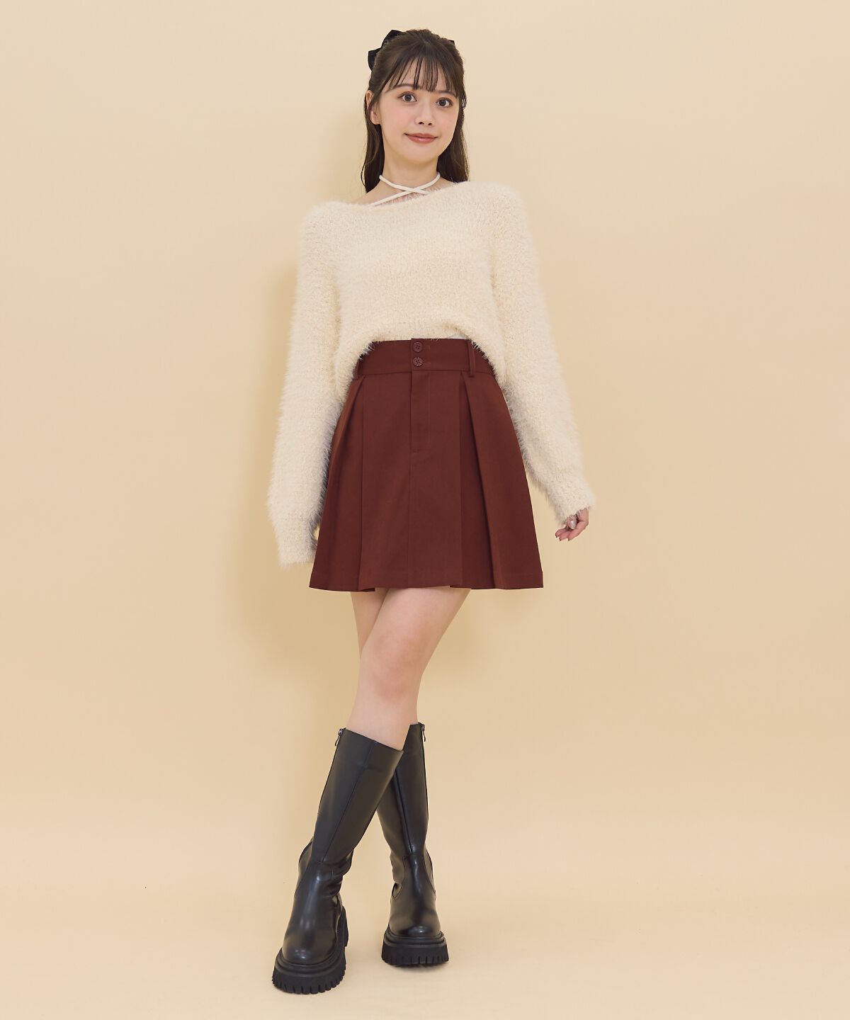 REDYAZEL「タックプリーツミニスカート」|フレア|