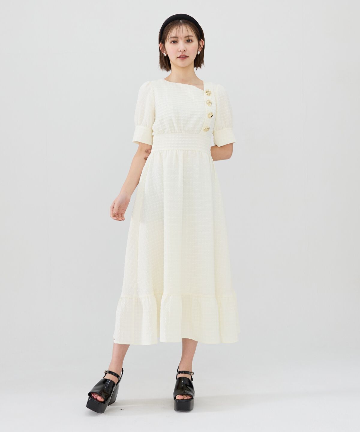 REDYAZEL「ニュアンスボタンジャガードワンピース」|ワンピース|