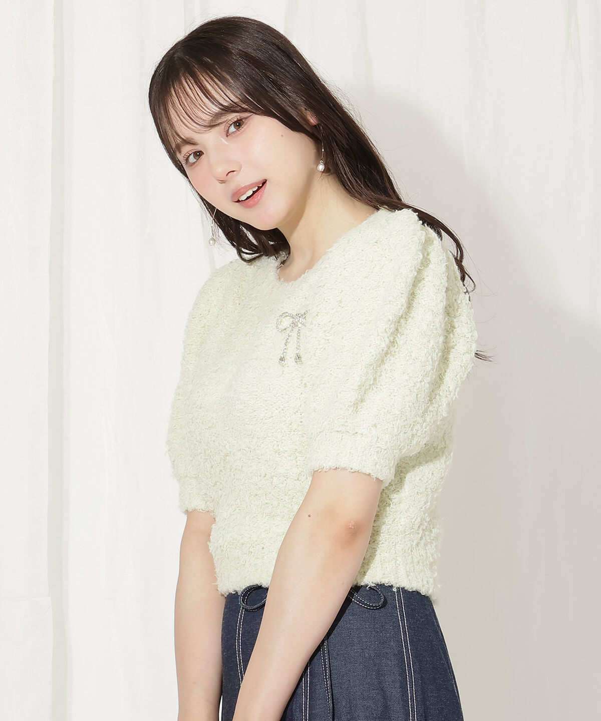 WILLSELECTION「リボンブローチ付きテディヤーンニット」|ニット・セーター|