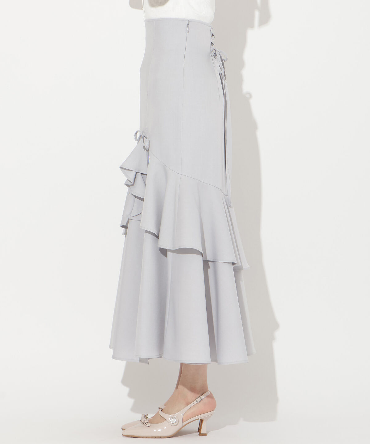 WILLSELECTION「スリットデザインラッフルリボンスカート」|フレア|