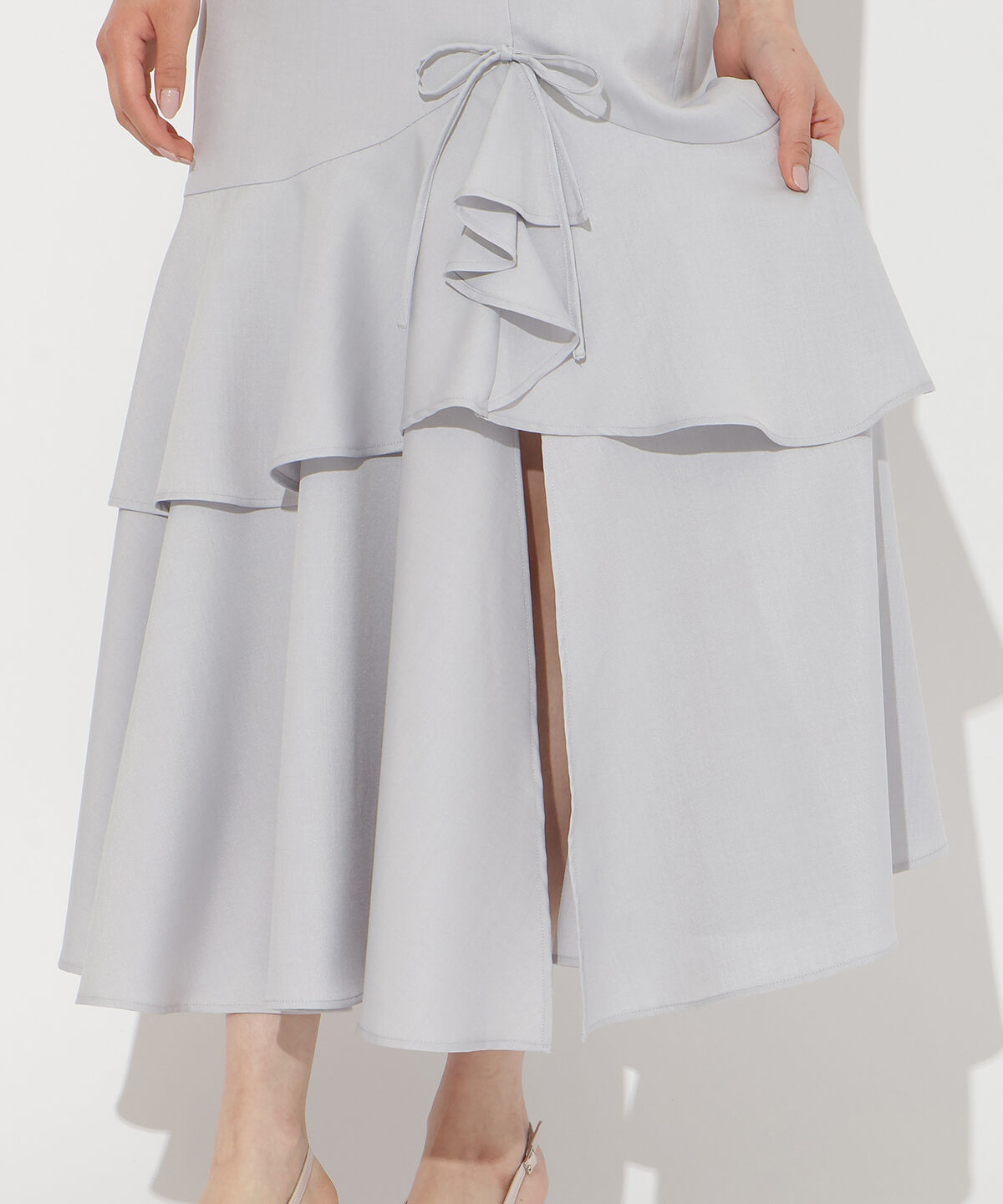 WILLSELECTION「スリットデザインラッフルリボンスカート」|フレア|