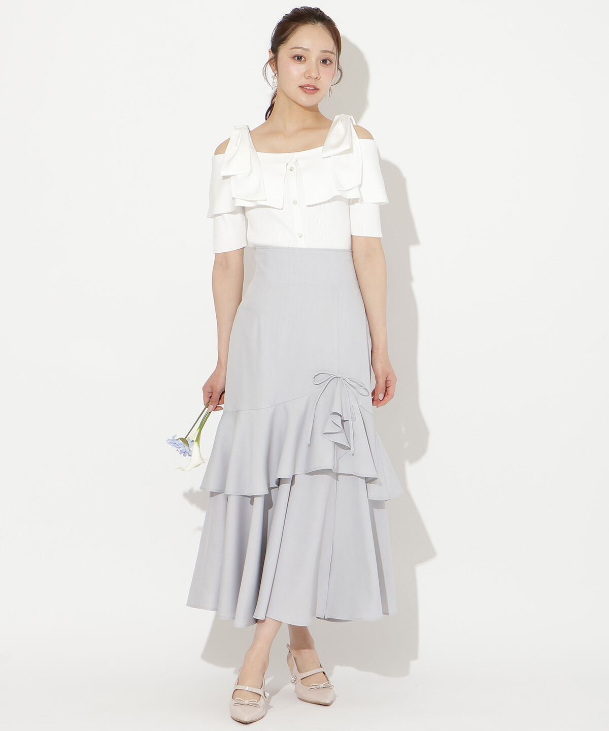 WILLSELECTION「スリットデザインラッフルリボンスカート」|フレア|