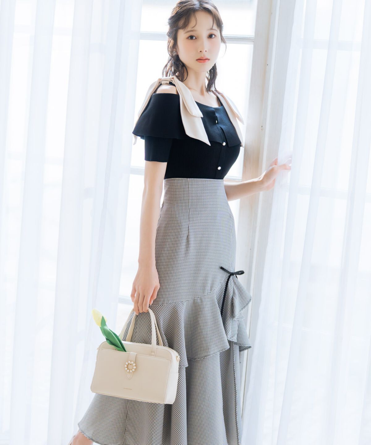 WILLSELECTION「スリットデザインラッフルリボンスカート」|フレア|