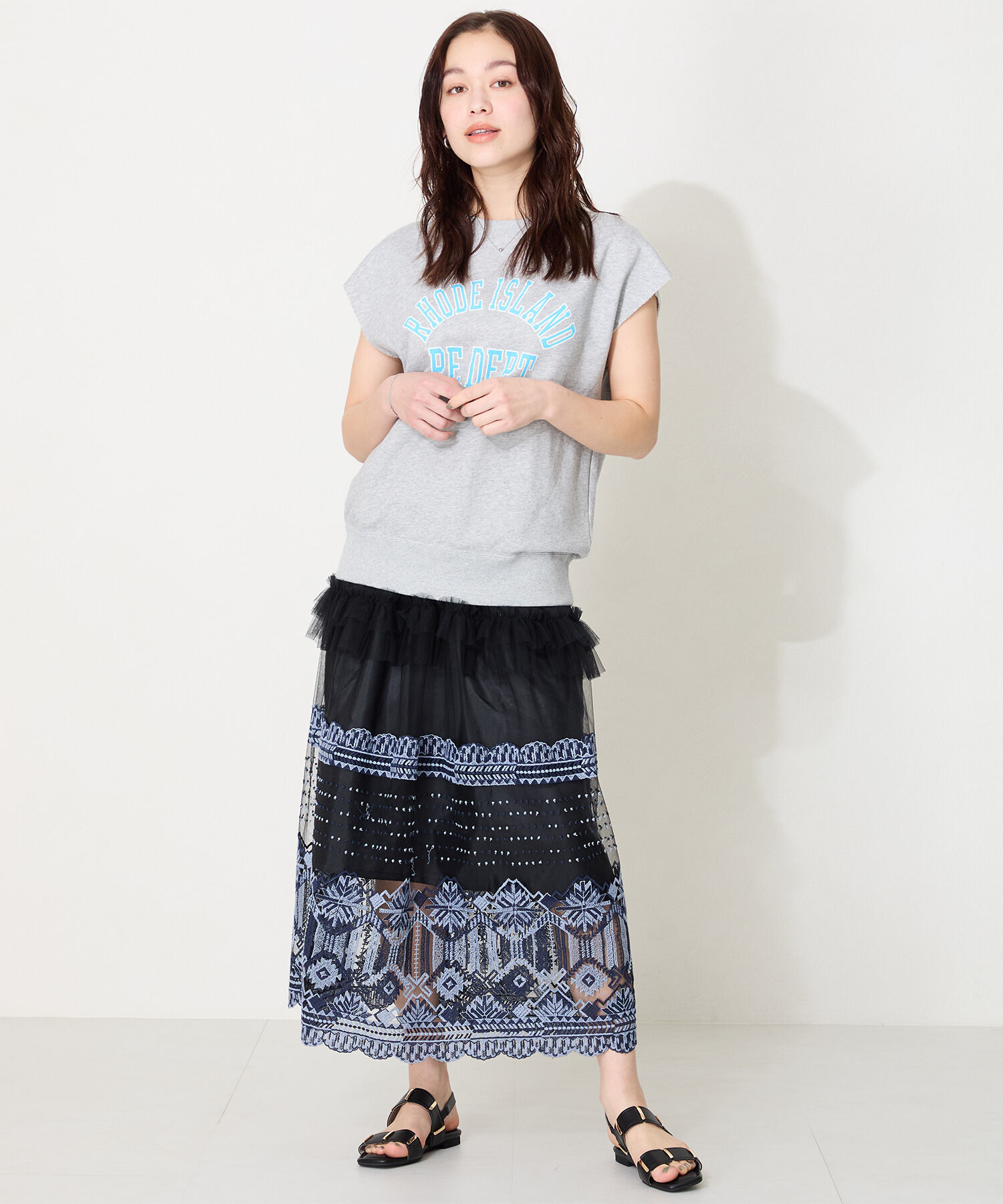 WA Oriental TRaffic「ゴールドモチーフフラットサンダル/52211 サンダル フラット スクエアトゥ クッション」|サンダル|