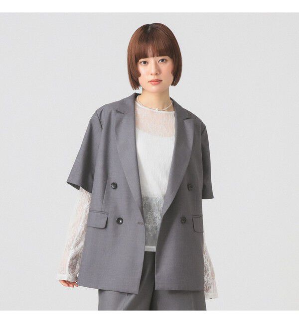 Ray BEAMS 「4ボタン ダブル ハーフスリーブ ジャケット 26SS」|テーラードジャケット|GREY