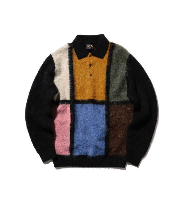BEAMS PLUS「シャギー ニット ポロシャツ」|ポロシャツ|BLACK